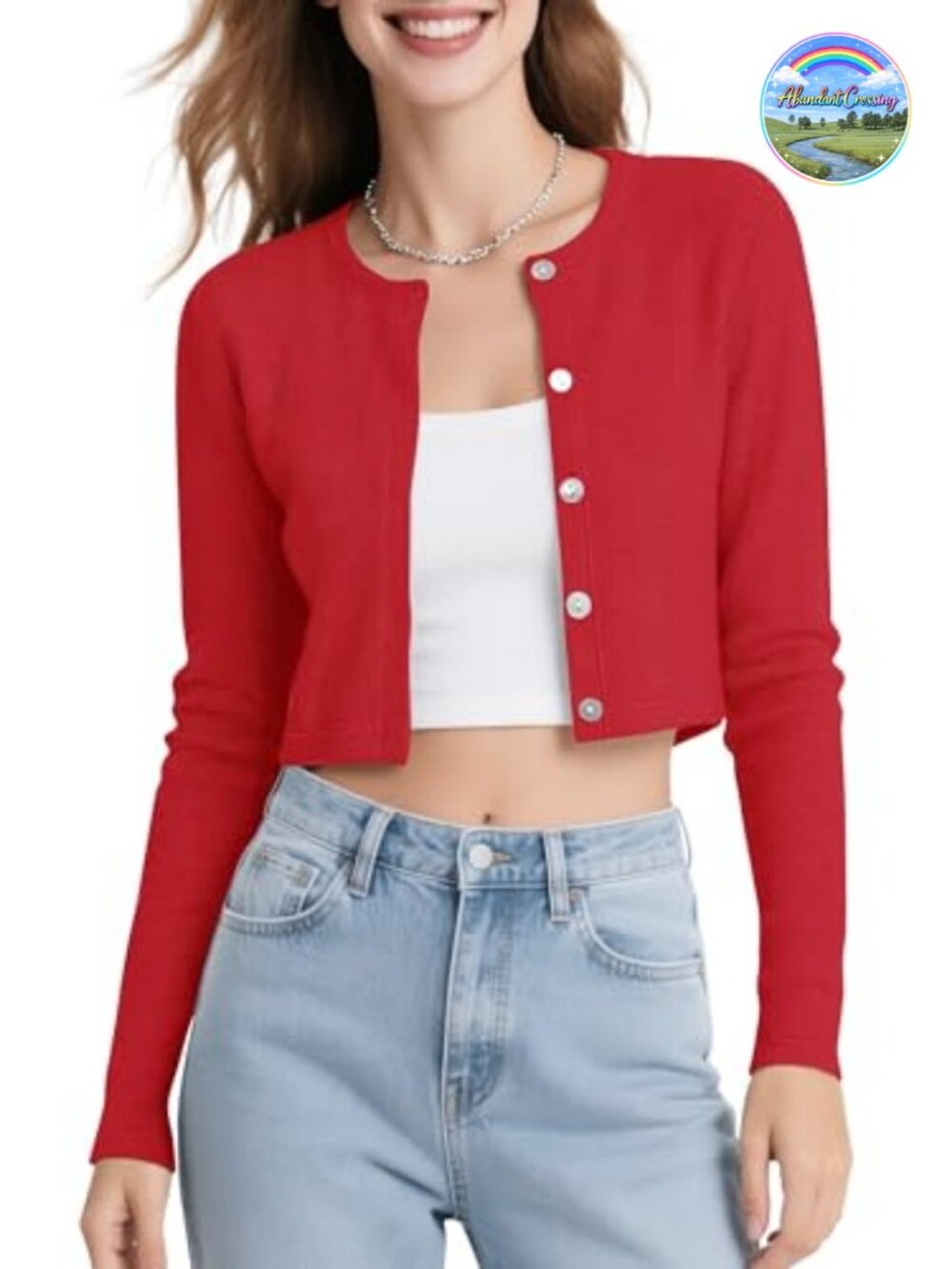 Long Sleeve Button Up Cropped Cardigan Crew Neck Bolero Shrug